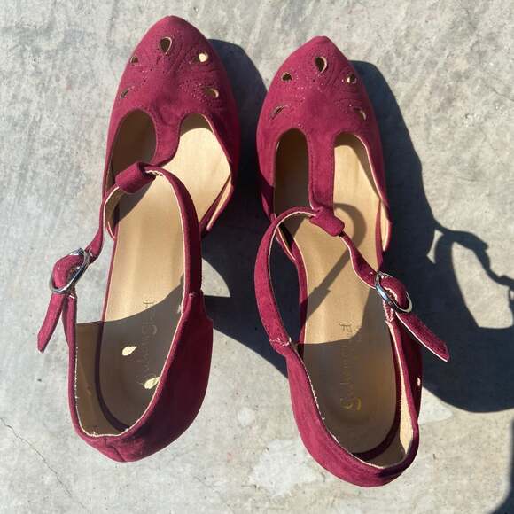 Graham Street Shoe Co. Burgundy T-Strap Pumps - Picture 7 of 9